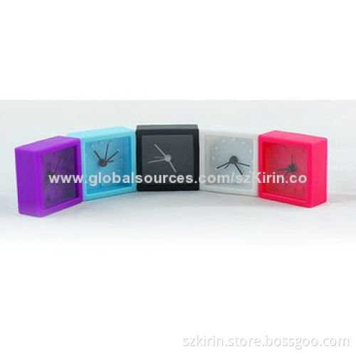 Mini silicone table Clock with alarm function, measures 4.8*4.8*2.1cm
